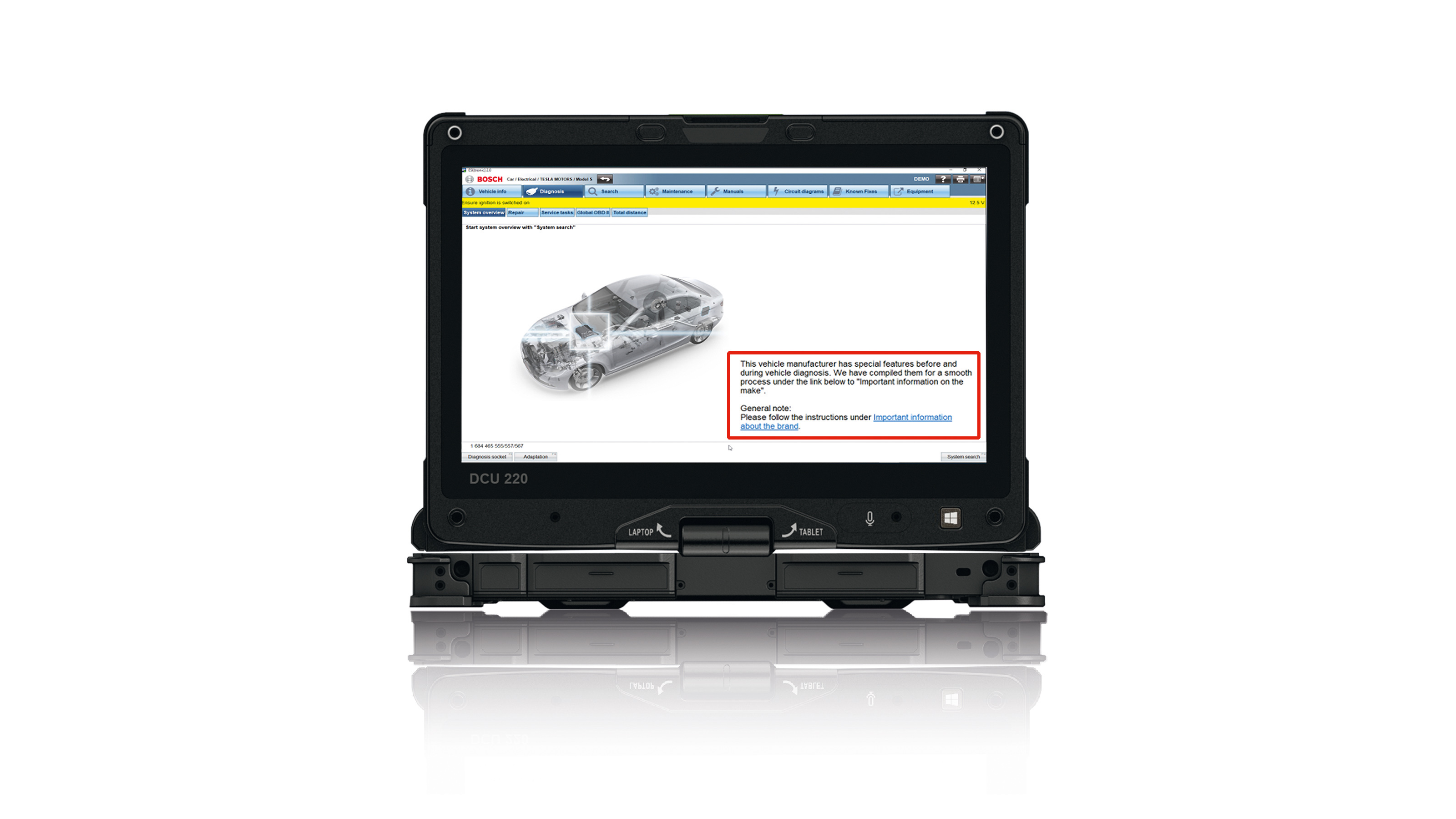Software de diagnóstico on-line ESI[tronic] 2.0 oferece instruções específicas do veículo para isolar o sistema de alta tensão 