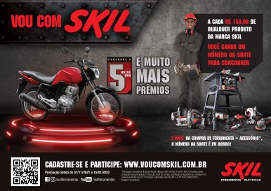 Promoção "Vou com Skil" sorteará 5 motos zero quilômetro e 5 vouchers de mil reais
